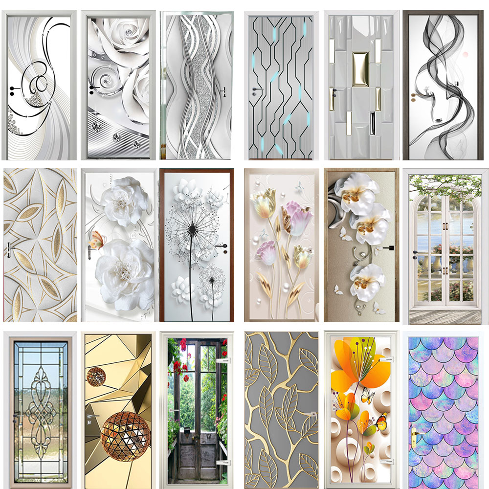 Interior Design Home - Modern Door Sticker Simulate Glass Pattern