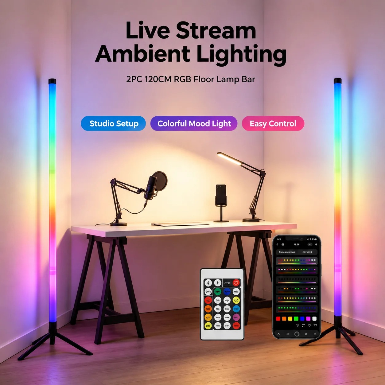 2PCS 120CM RGB Floor Lamp, Sou - огляд і ціна Interior Design Room