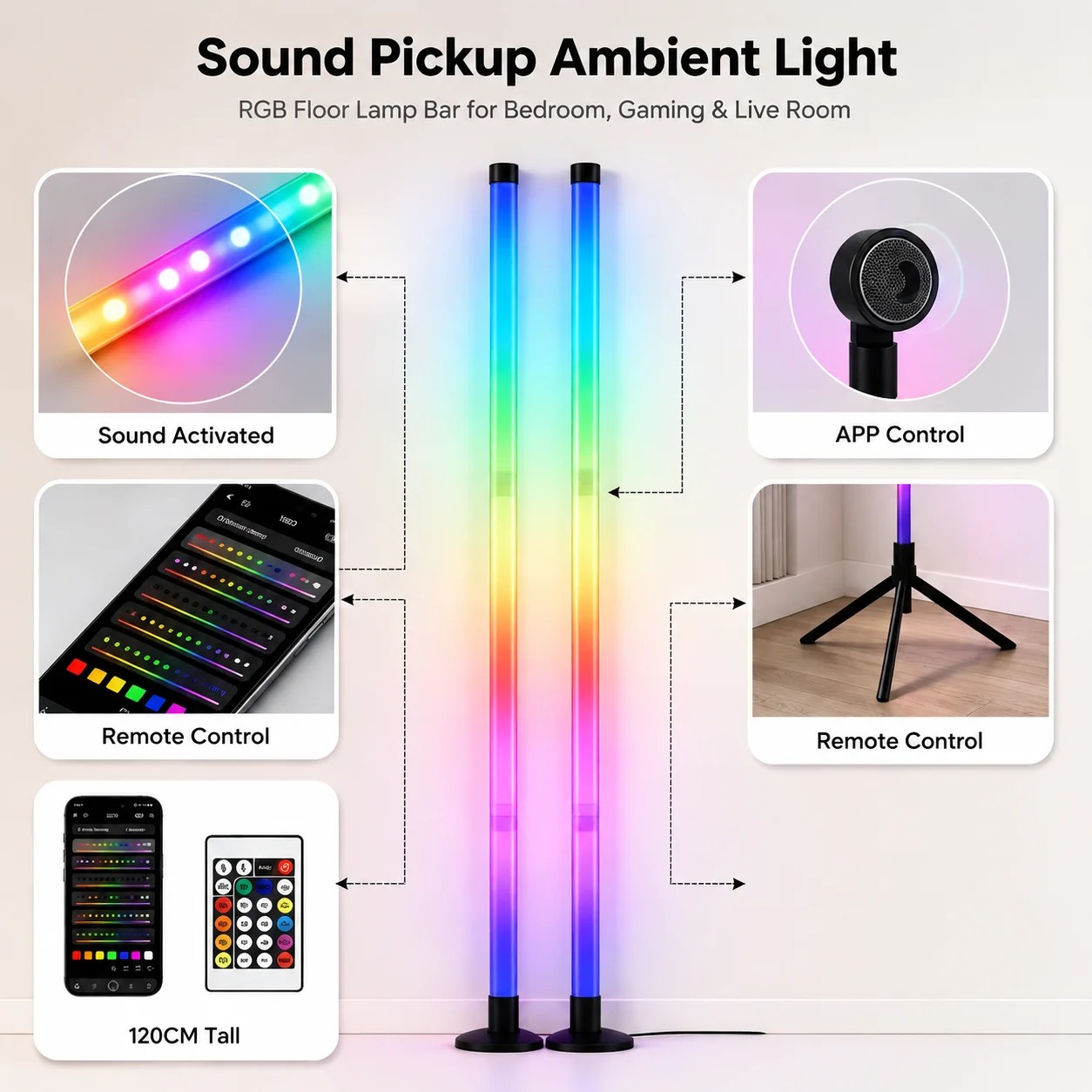 2PCS 120CM RGB Floor Lamp, Sou - огляд і ціна Interior Design Room